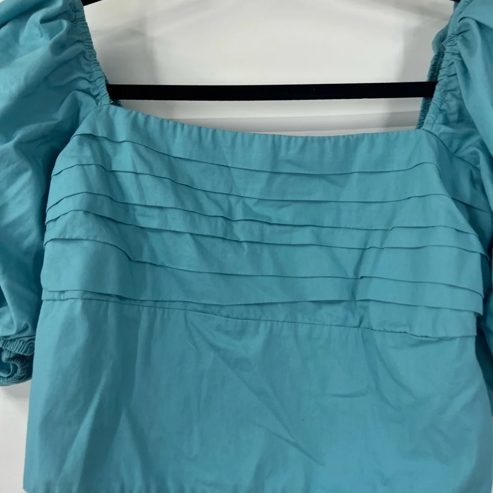 Abercrombie & Fitch Blue Puff Sleeve Crop Top